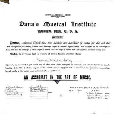 Founcis Matilda Luley Dana's Musical Institute Diploma