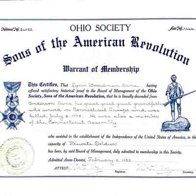 Lynn. B. Dana SAR Membership Certificate