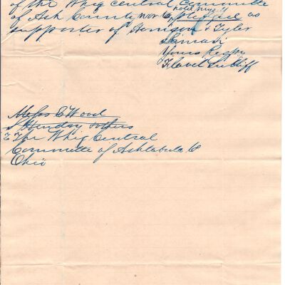 Flavel Sutliff to Whig Central Committee Ashtabula Ohio