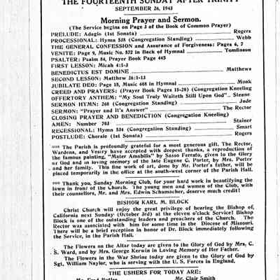 Christ Episcopal Church Program & Calendar, 1943