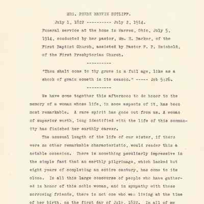 Phebe Marvin Sutliff Funeral Service