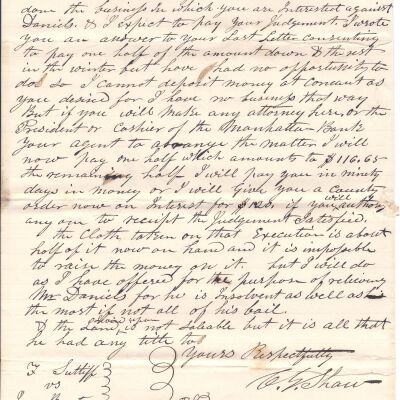 C.G. Shaw to Flavel Sutliff, 1839