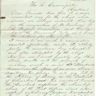 Levi Sutliff to the Editor of the Emancipator