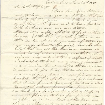 Dear Sir, Levi Sutliff Columbus March 2, 1842
