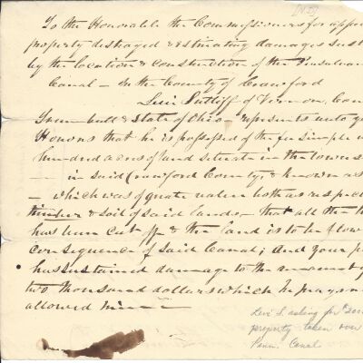 Compensation to Levi Sutliff from the Pennsylvania Canal