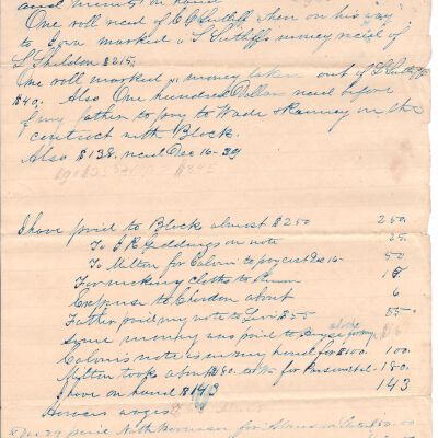 Flavel Sutliff Account Current Sheet