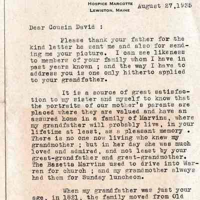 Frederick Kinsman to David Marvin, 1935