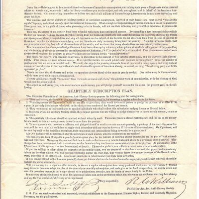 Letter to Levi Sutliff Dear Sir, regarding Anti-Slavery Society