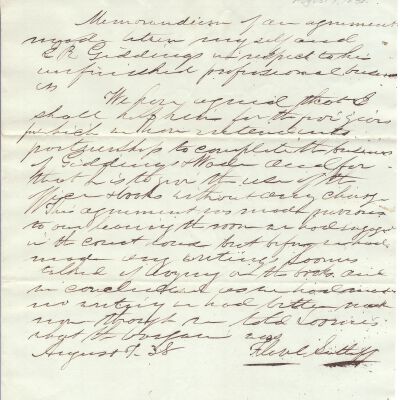 Flavel Sutliff Agreement with Joshua Reed Giddings