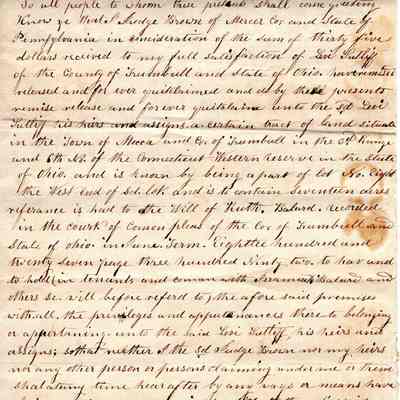 Levi Sutliff Property Transfer from Judge Brown, June 1833