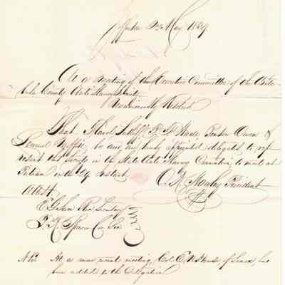 May 2, 1839 letter regarding committee meeting of the Ashtabula County Slavery Society.