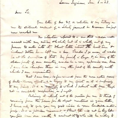Letter to Levi Sutliff from J. G. Birney January 6, 1843