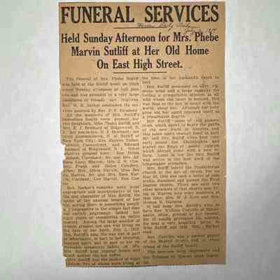 Phebe Marvin Sutliff Funeral Announcement, 1914
