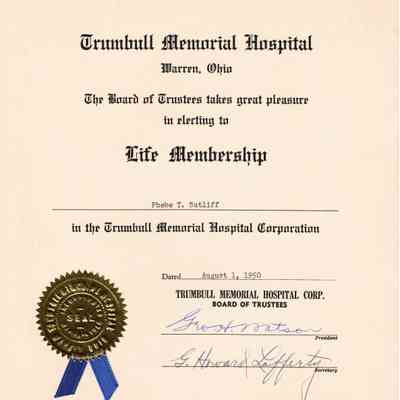 Life Membership to Trumbull Memorial Hospital