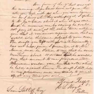 C.L. Hoyt to Levi Sutliff