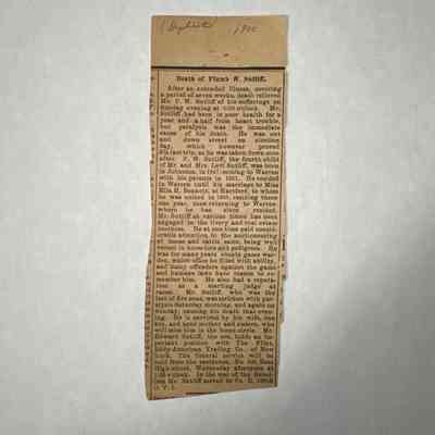 Death of Plumb W. Sutliff