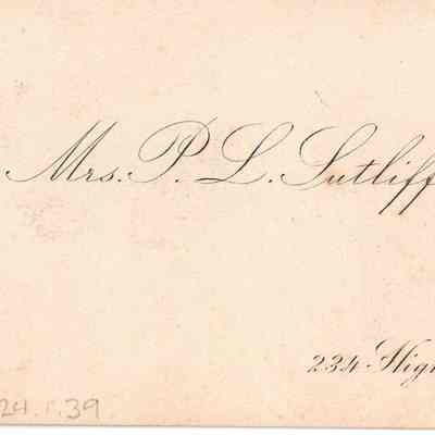 Phebe Lord Marvin Sutliff Calling Card