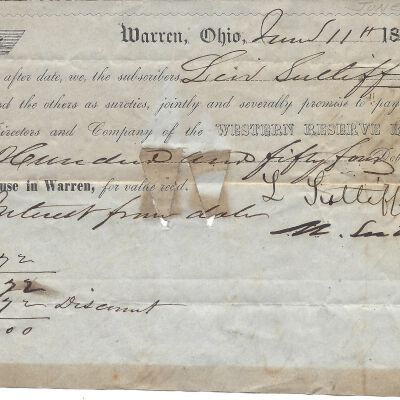 Promise to Pay from Levi Sutliff to The Western Reserve Bank