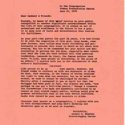 Presbyterian Church Letter