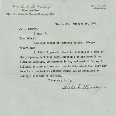 Lulie E. Mackey Letter 1901