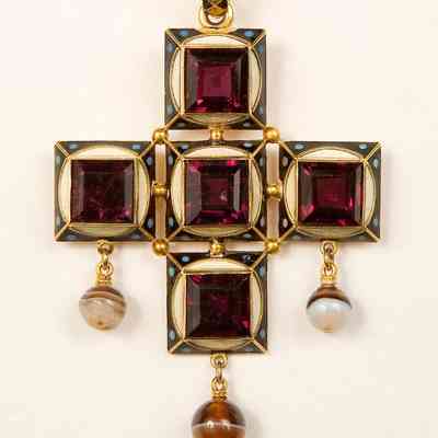 Castellani Jeweled Gold Cross Pendant