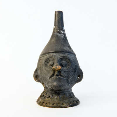 Mochica IV Molded Blackware Head Form Vessel