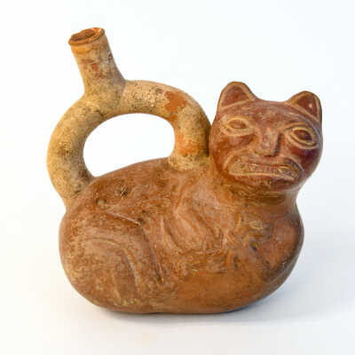 Mochica IV Molded Pottery Feline Vessel