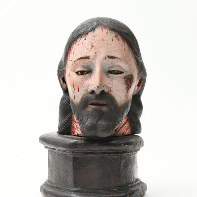 Sculpted and Polychromed Head of the Dead Christ