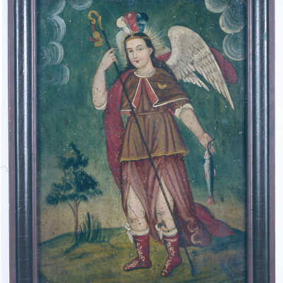 19th c. Mexican retablo of the Archangel Raphael