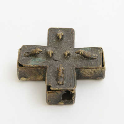 Bronze-made Gold Dust Box in the Form of an Ethiopian Cross Church from Ghana
