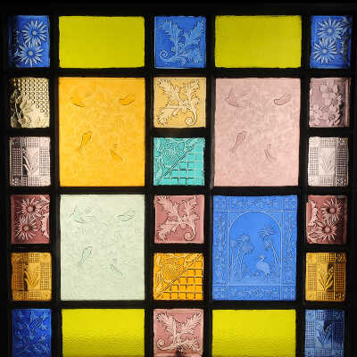 19th c. American Pressed Stained-glass Decorative Window Sash