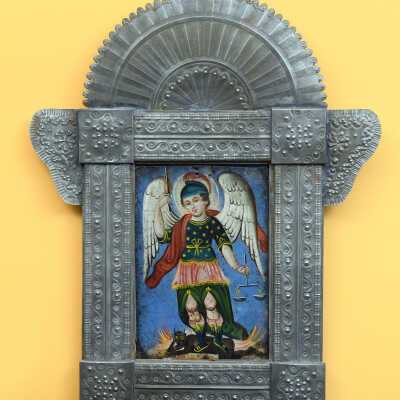 19th c. Mexican retablo of St. Michael the Archangel