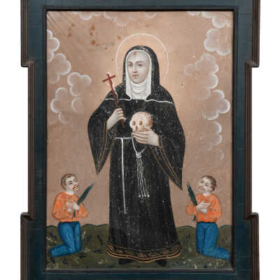 St. Rita of Cascia with her two sons (Retablo)