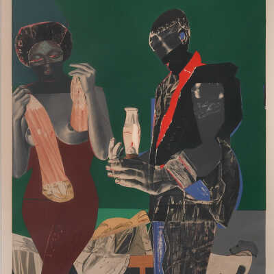 Untitled (one male and one female figure with a dog)