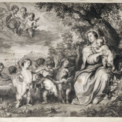 Engraving of the Virgin and Child with Putti