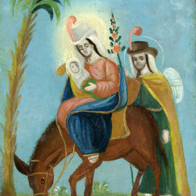 19th c. Mexican retablo of the Flight into Egypt