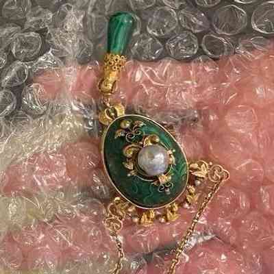 Gold, Malachite, and Pearl Necklace