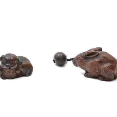 Rabbit and Cat Netsuke