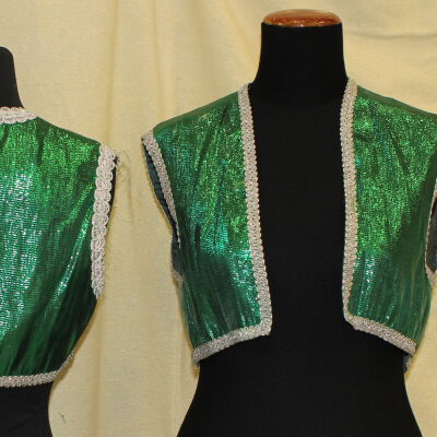 2x bolero vests with silver braid trim