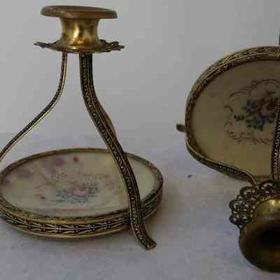 Candlestick Holders- Brass and Embroidery