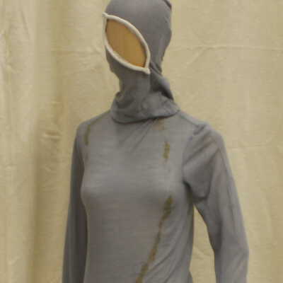 Grey dress/sheath with matching hood and built in hand coverings