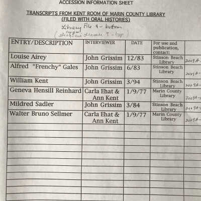 Oral History Index Louise Airey to Walter Bruno Sellmer