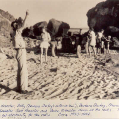 Model A Car & People on Beach