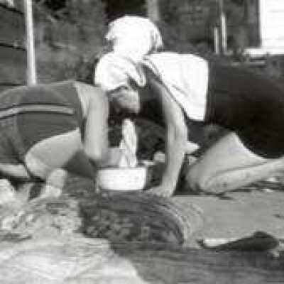 Kneeling on the floor