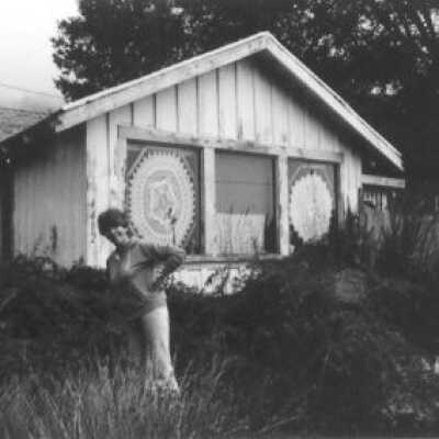 Dorothy Eggers in front of Tea Room