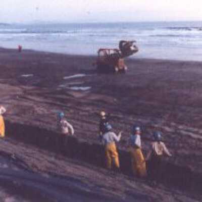 Winter storm 1956, rip rap in Seadrift Cloth is laid down