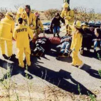 Firemen At School Bus Fire Drill, 1980's