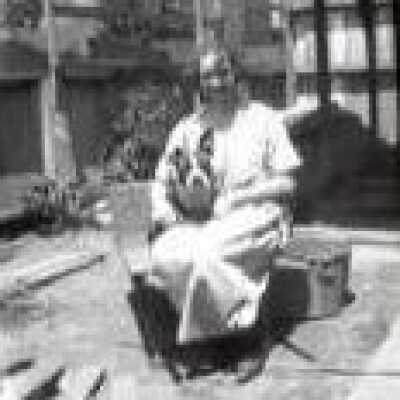 Unidentified person with dog