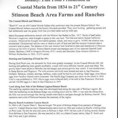 Bounty: Fine Food Production in Coastal Marin from 1834 to 21st Century: Stinson Beach Area Farms and Ranches