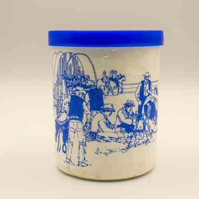 Fulshear's Folly foam koozie with lid (facing the back)